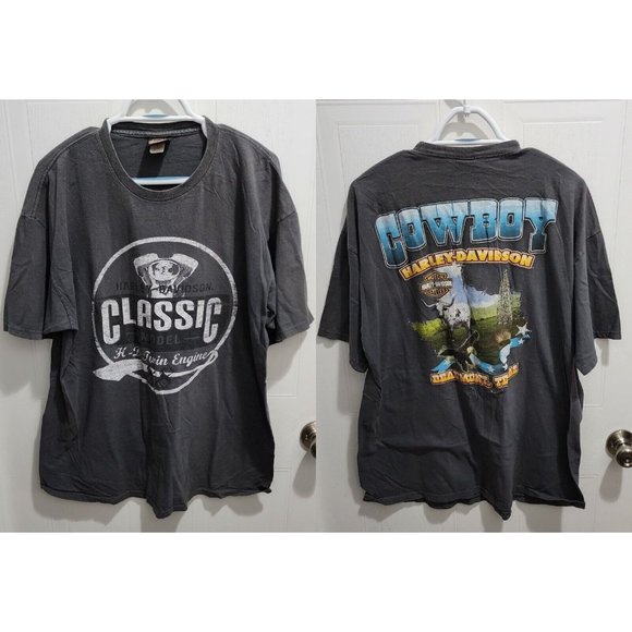 Cowboy Harley Davidson Gray Beaumont Texas Twin Engine T Shirt Size XL 2010 - Picture 1 of 10